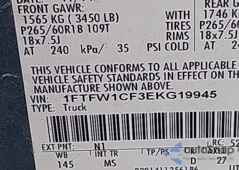 2014 Ford F-150 Xlt из США, поврежденный, VIN 1FTFW1CF3EKG19945